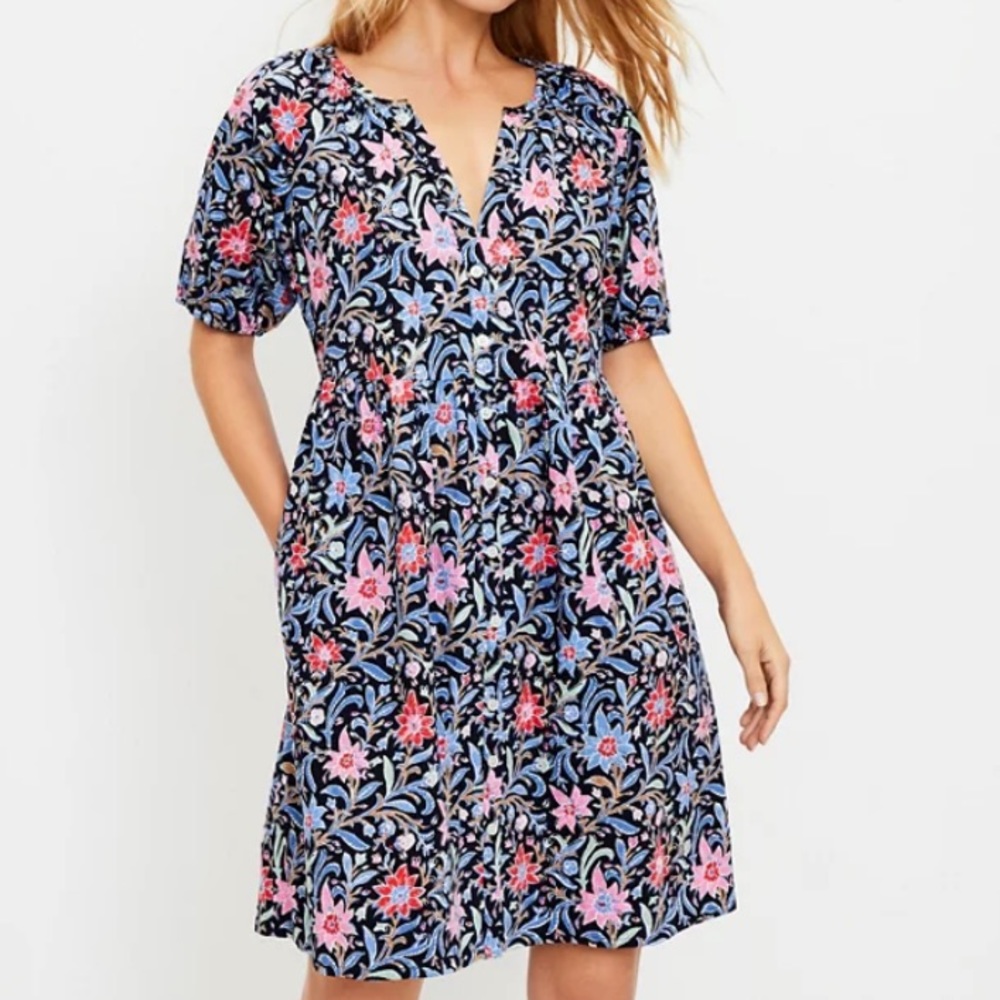 LOFT Spring Bloom Button Swing Dress NWT